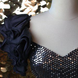 Black Silver Sequin Nadine Ruffle Sleeve Ballgown - image 1